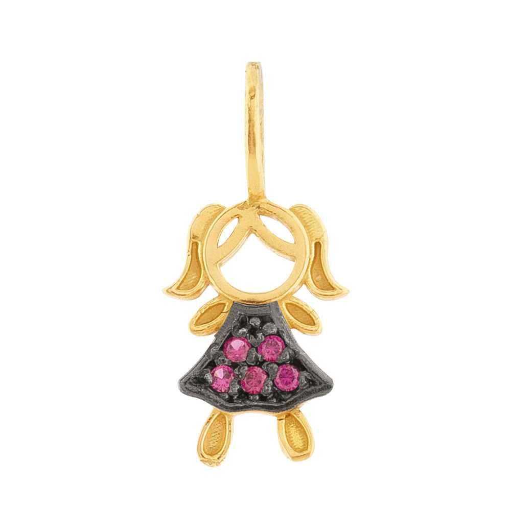 Pingente Ouro 18k 750 Menina Rubi Sintético