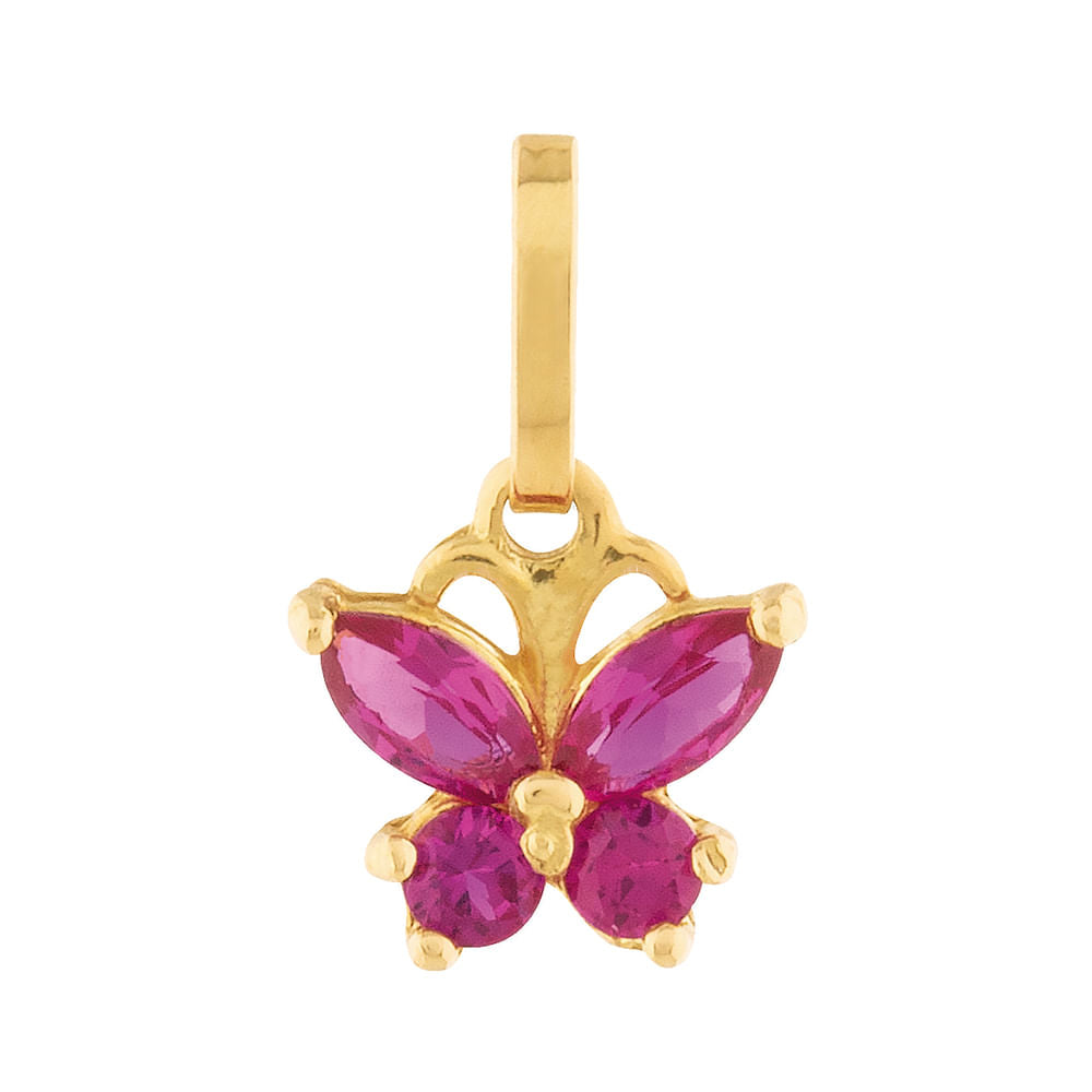 Pingente Borboleta Rubi Sintético Ouro 18k 750