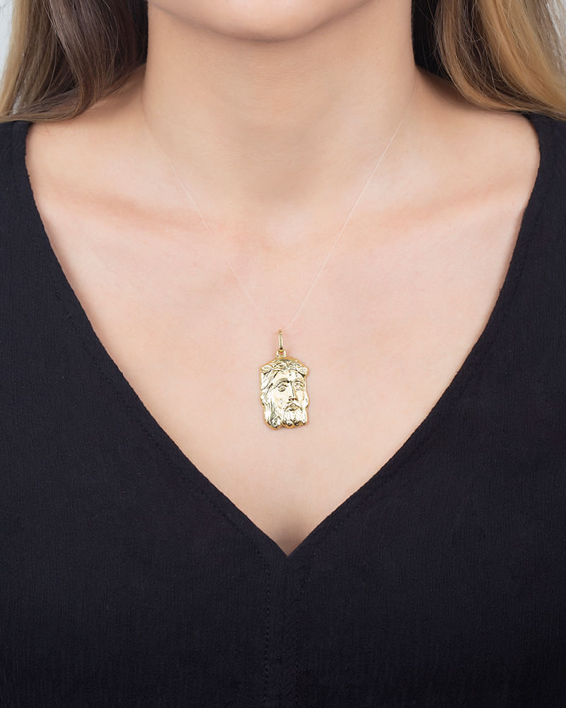 Pingente Face de Cristo com Diamantes Ouro 18k 750