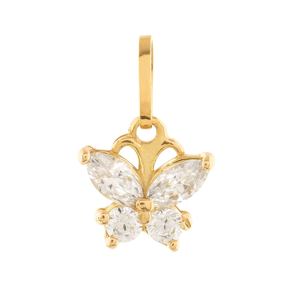 Pingente Ouro 18k 750 Borboleta Zircônia