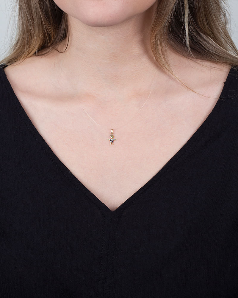 Pingente Menina 2 Diamantes 0,005ct Ouro 18k 750