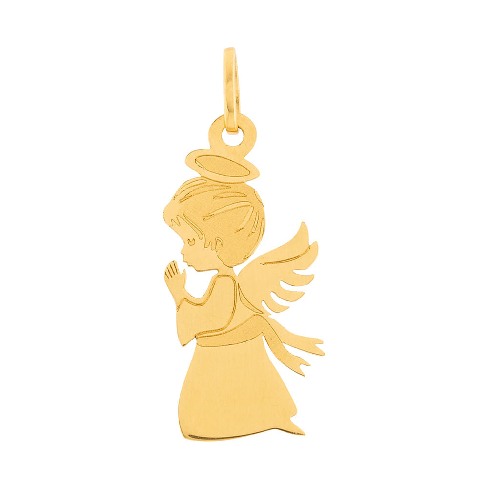 Pingente Anjinho Fosco e Liso Ouro 18k 750