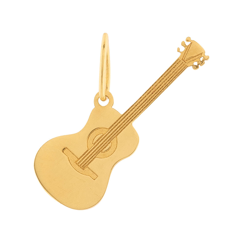 Pingente Violão Fosco e Liso Ouro 18k 750