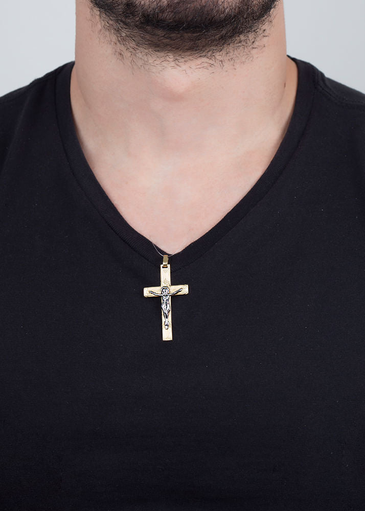 Pingente Crucifixo Bicolor Ouro 18k 750