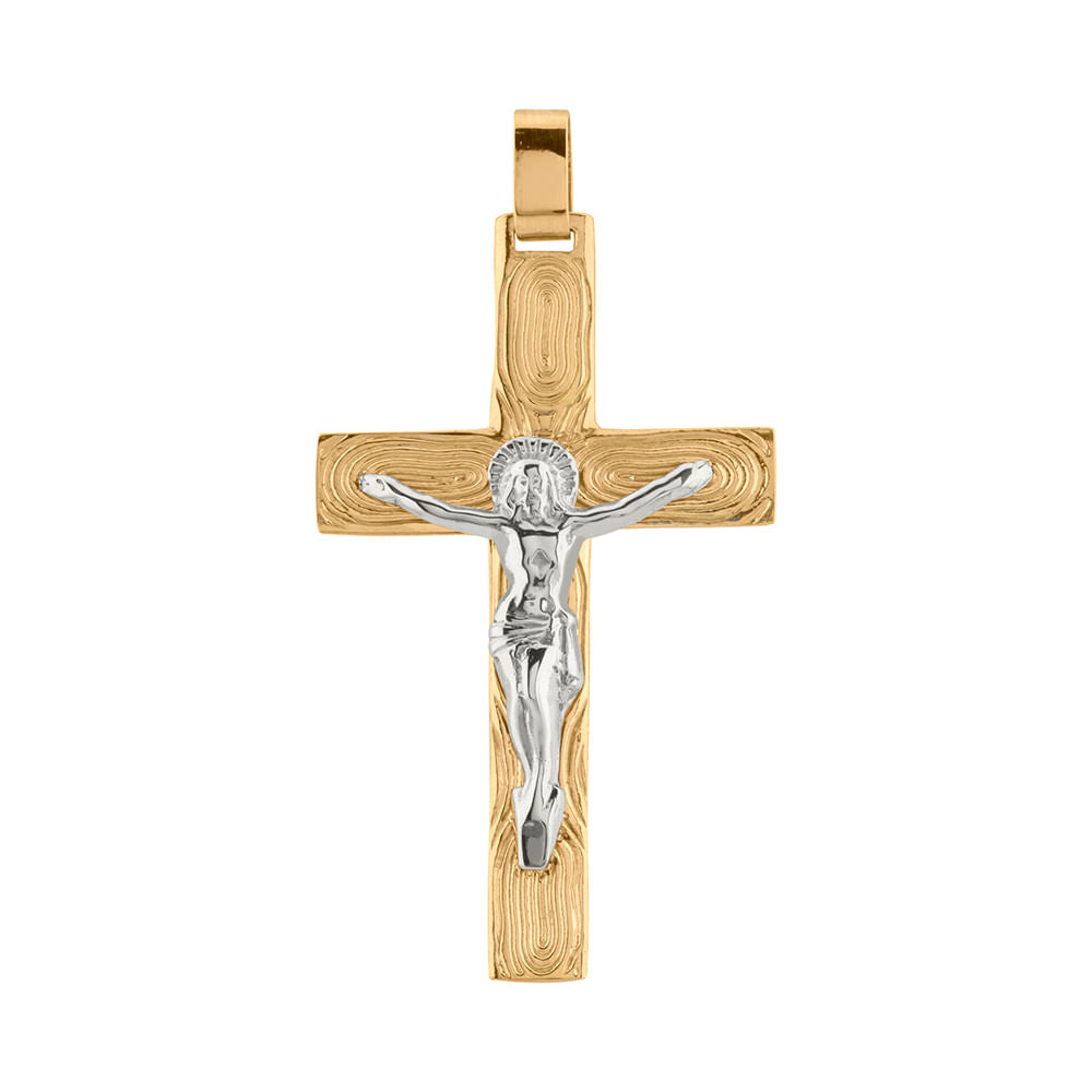 Pingente Crucifixo Bicolor Ouro 18k 750