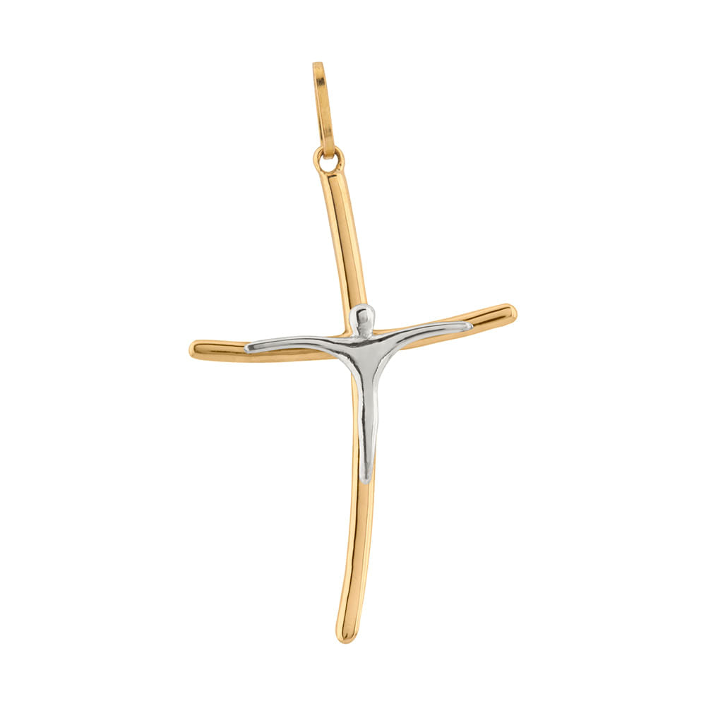 Pingente Crucifixo Palito Bicolor Ouro 18k 750