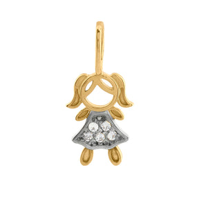 Pingente Menina Bicolor com Zircônias Ouro 18k 750