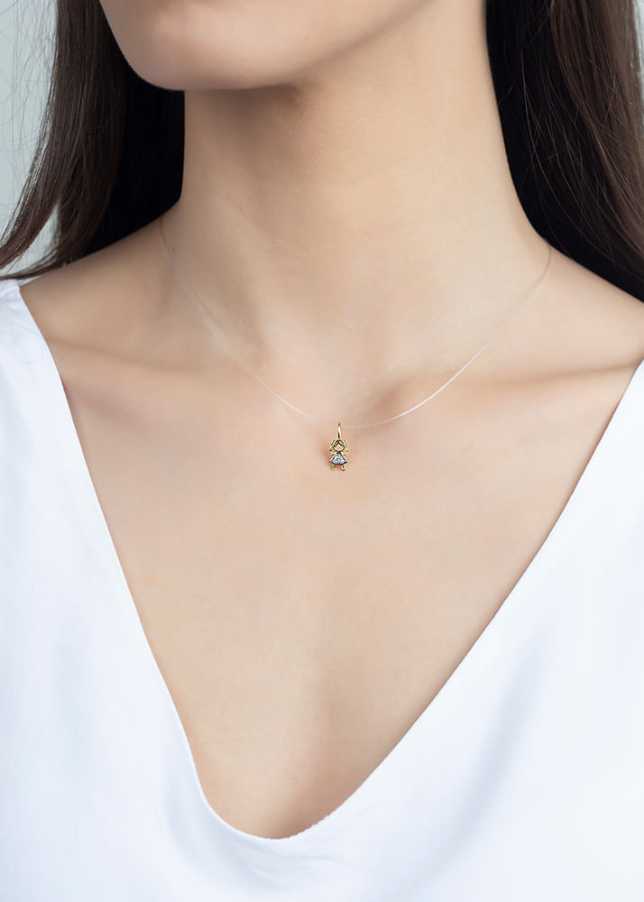 Pingente Menina Bicolor com Zircônias Ouro 18k 750