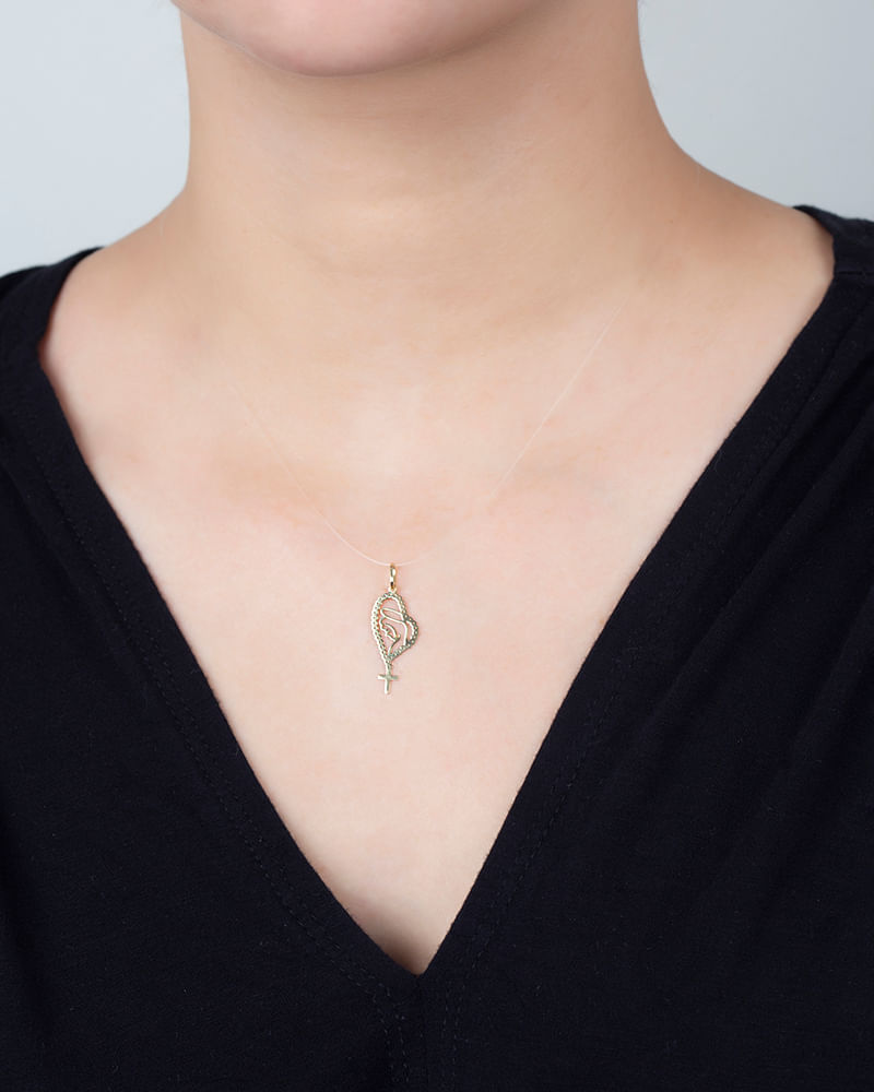 Pingente Terço Virgem Maria Médio Ouro 18k 750