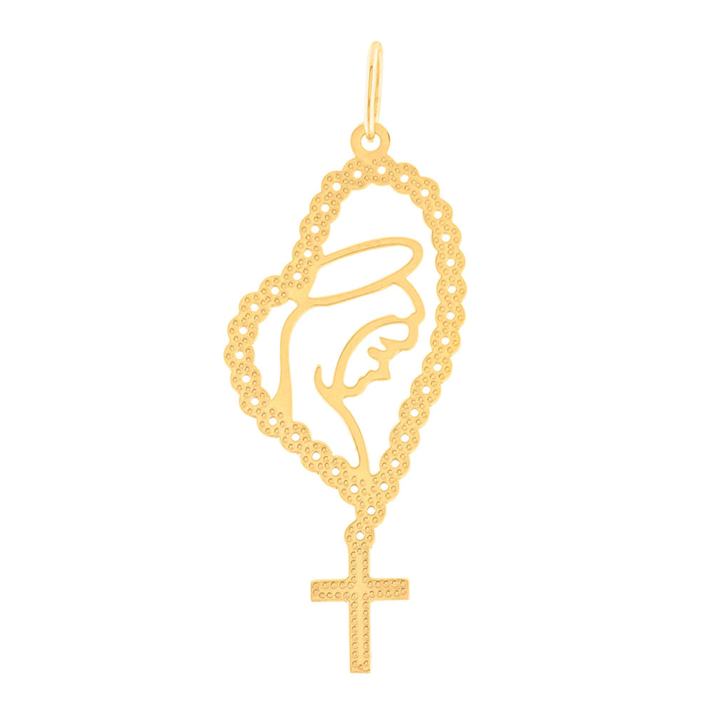 Pingente Terço Virgem Maria Médio Ouro 18k 750