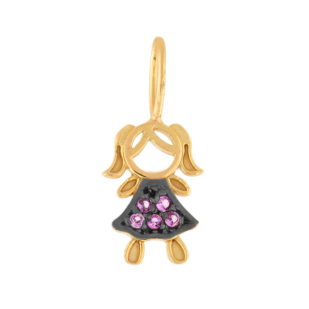 Pingente Menina Zircônia Rosa Ouro 18k 750