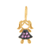 Pingente Menina Zircônia Rosa Ouro 18k 750