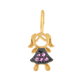 Pingente Menina Zircônia Rosa Ouro 18k 750