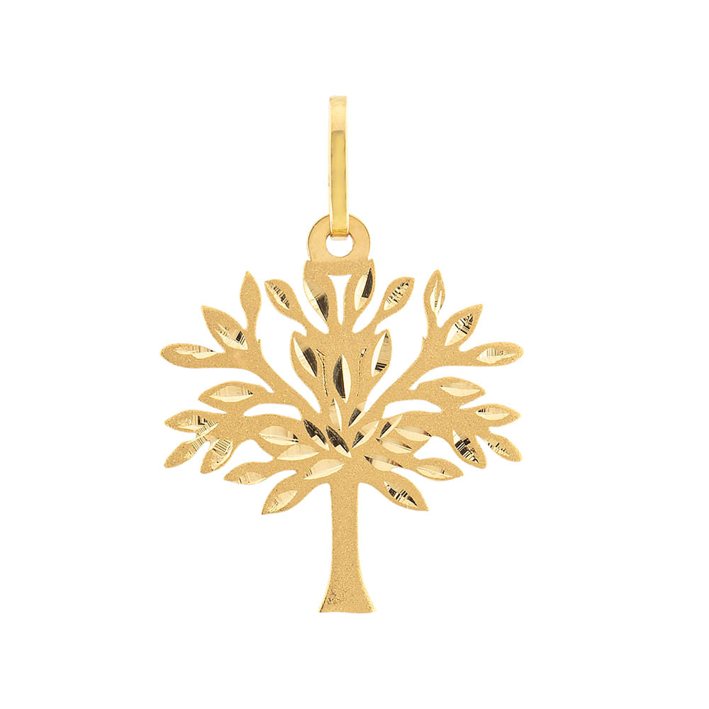 Pingente Árvore da Vida Fosco e Liso Ouro 18k 750