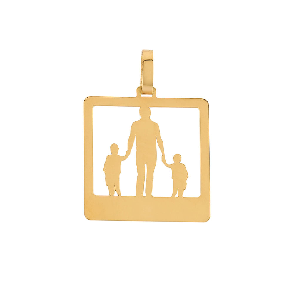 Pingente Placa Vazada Pai e Filhos Ouro 18k 750