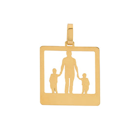 Pingente Placa Vazada Pai e Filhos Ouro 18k 750