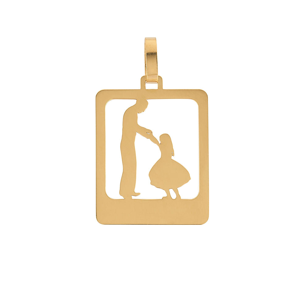 Pingente Placa Vazada Pai e Filha Ouro 18k 750