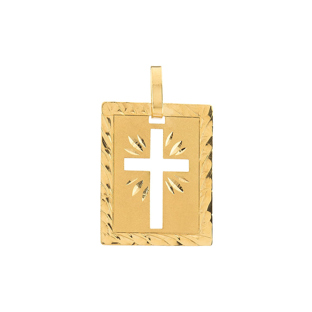 Pingente Placa Cruz Ouro 18k 750 Fosco e Liso