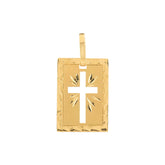 Pingente Placa Cruz Fosco e Liso Ouro 18k 750