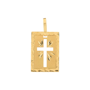 Pingente Placa Cruz Fosco e Liso Ouro 18k 750