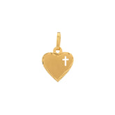 Pingente Coração Diamantado Cruz Fosco e Liso Ouro 18k 750