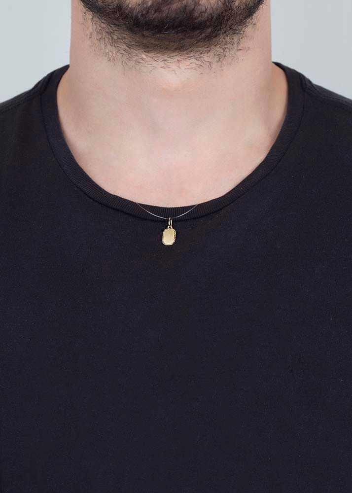 Pingente Placa Pequeno Fosco e Liso Ouro 18k 750