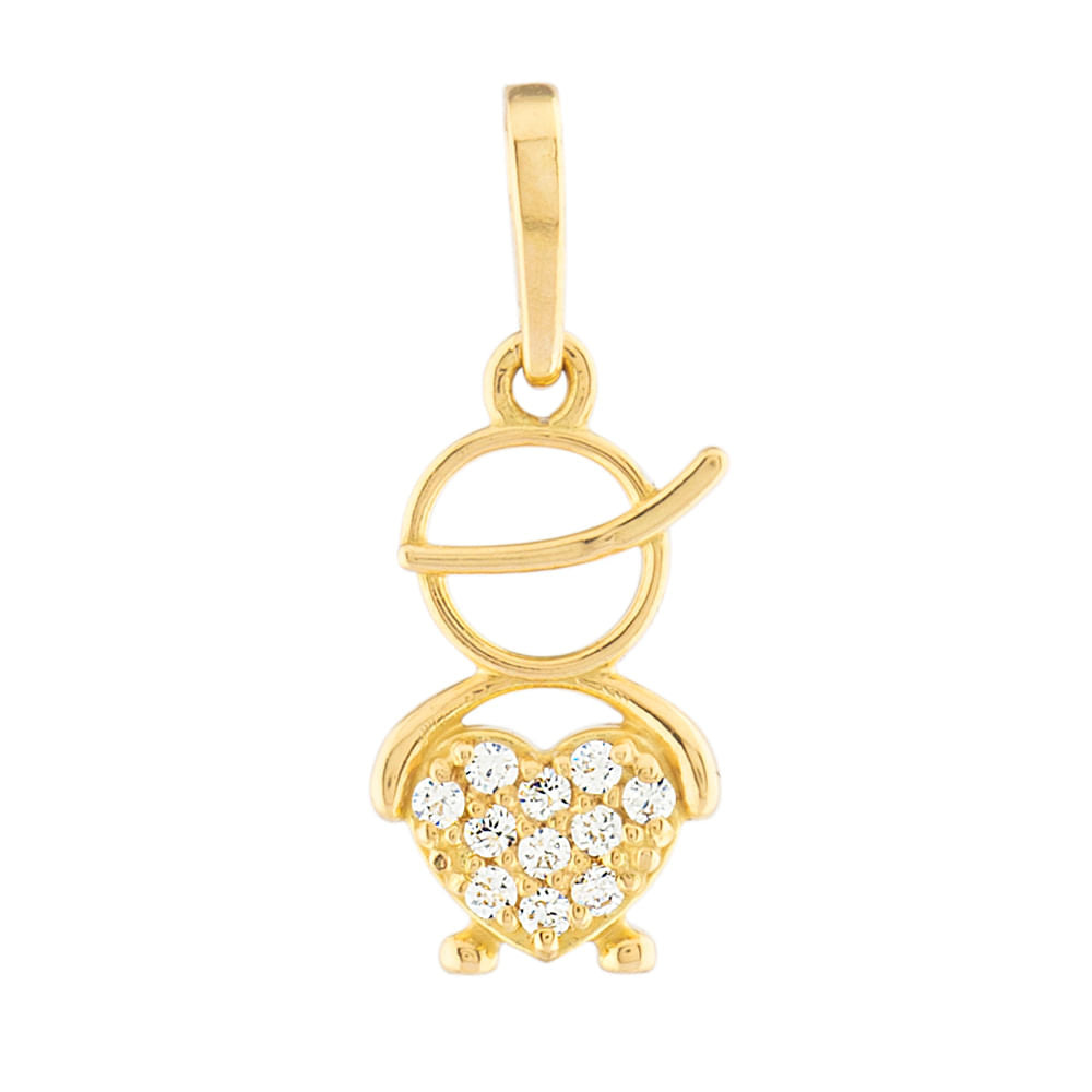 Pingente Menino Coração com Zircônias Ouro 18k 750