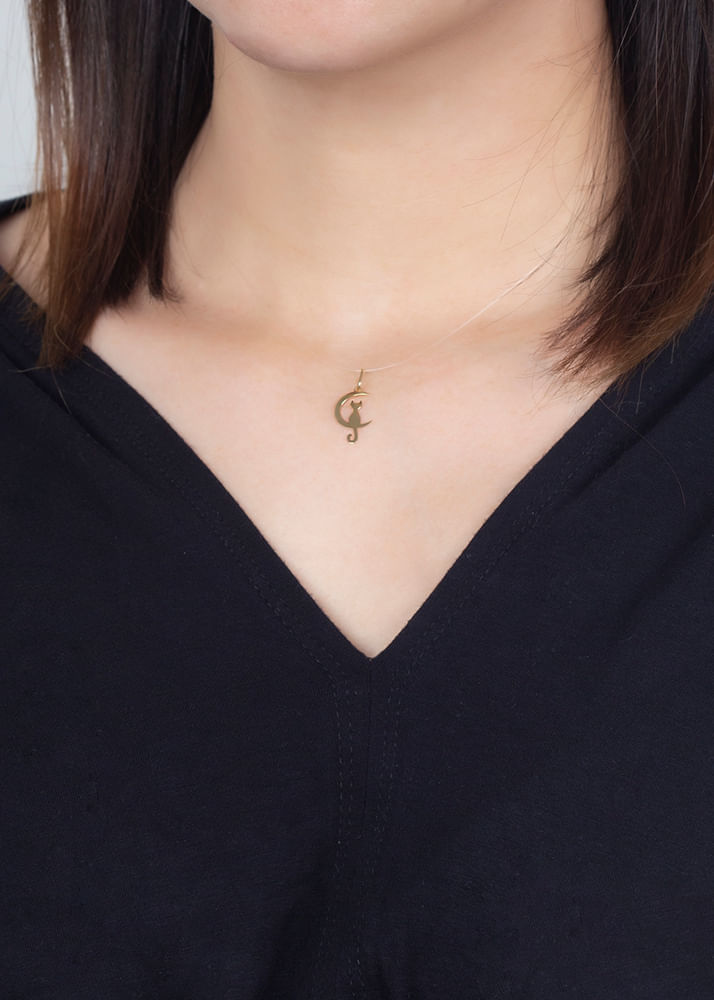 Pingente Gato Lua Ouro 18k 750
