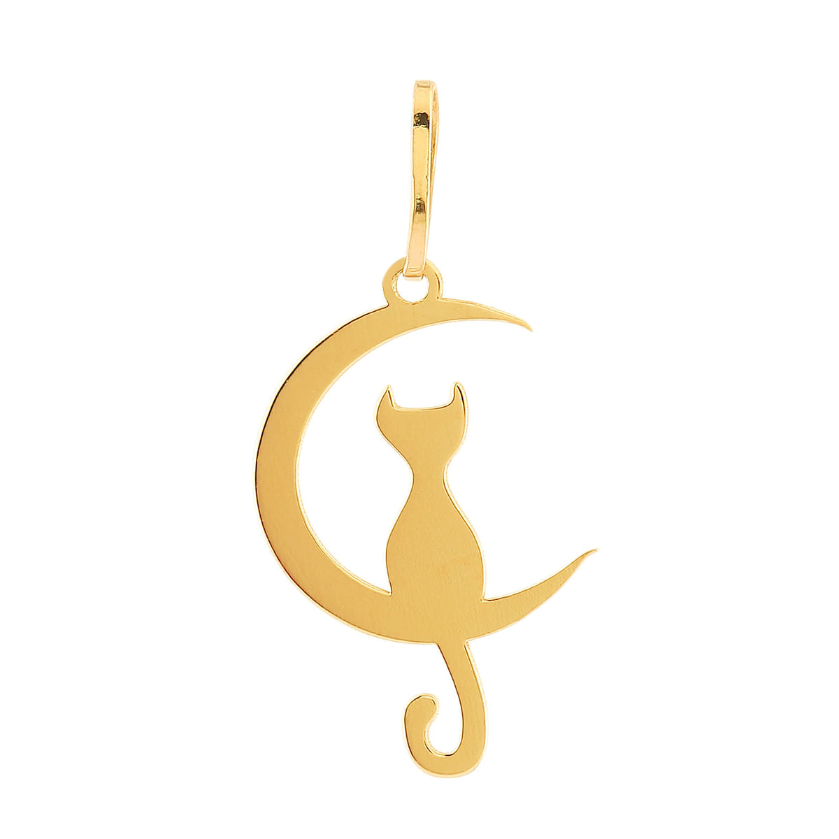 Pingente Gato Lua Ouro 18k 750