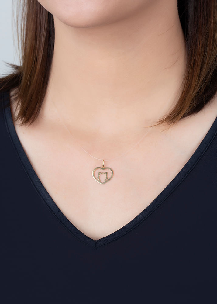 Pingente Coração Gato Ouro 18k 750