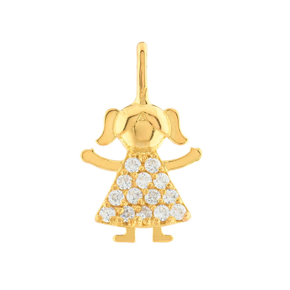 Pingente Menina Vestido com Zircônias Ouro 18k 750