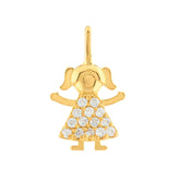 Pingente Menina Vestido com Zircônias Ouro 18k 750