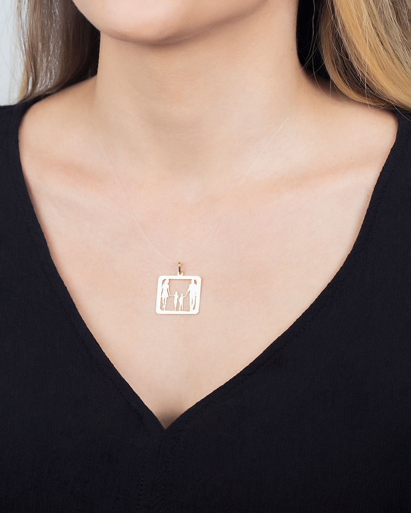 Pingente Mãe Pai Menino e Menina Ouro 18k 750