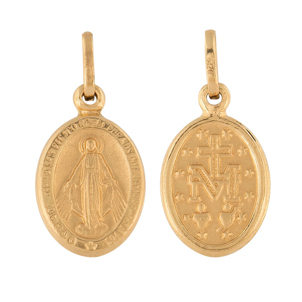 Pingente Nossa Senhora das Graças Fosco e Liso Ouro 18k 750