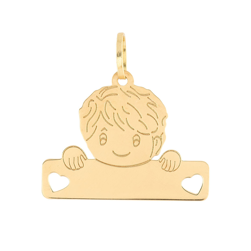 Pingente Menino Placa Ouro 18k 750