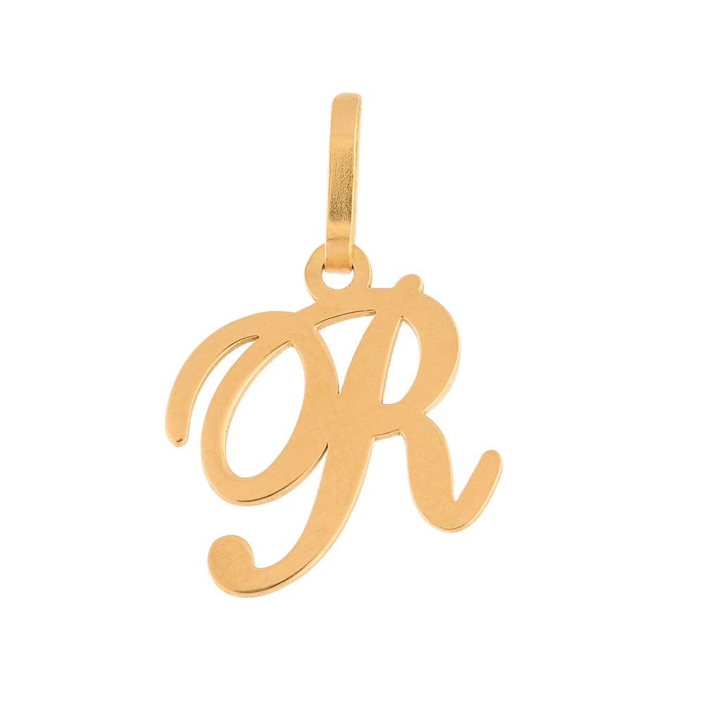 Pingente Letra R Manuscrito Ouro 18k 750