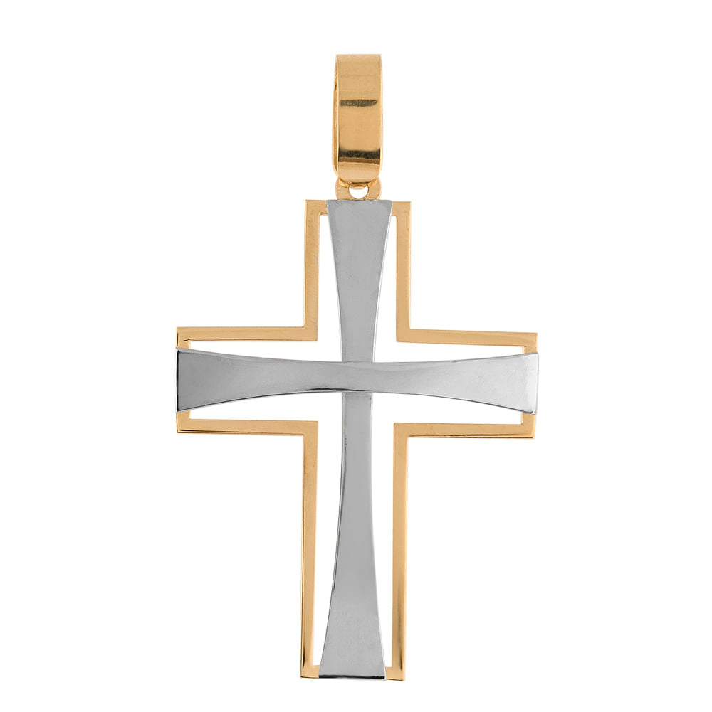 Pingente Cruz Bicolor Ouro 18k 750