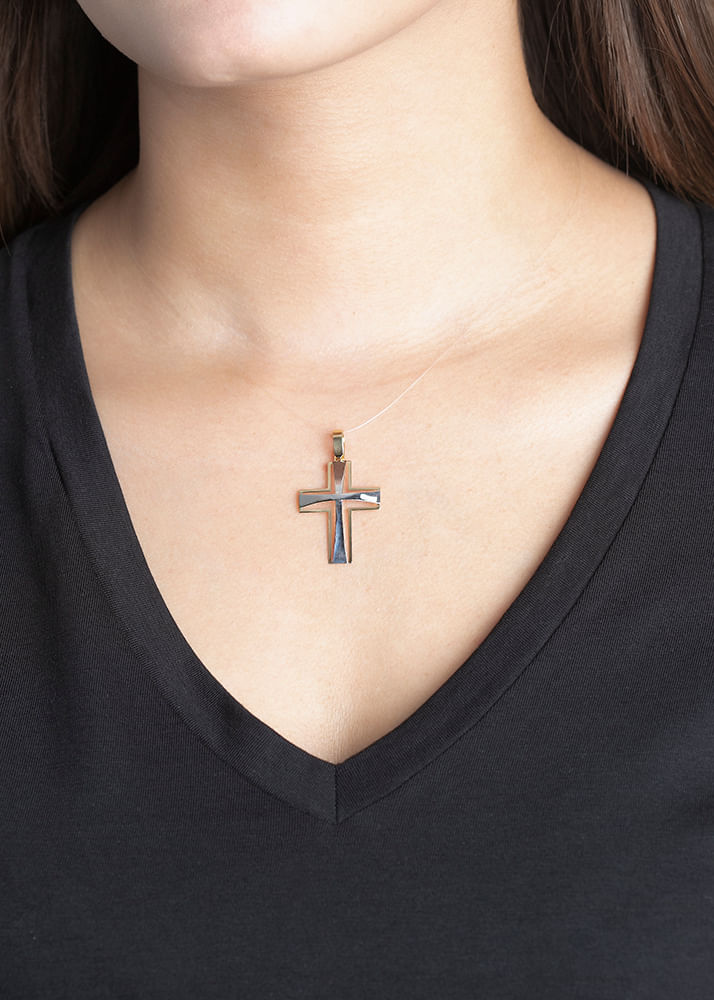 Pingente Cruz Bicolor Ouro 18k 750