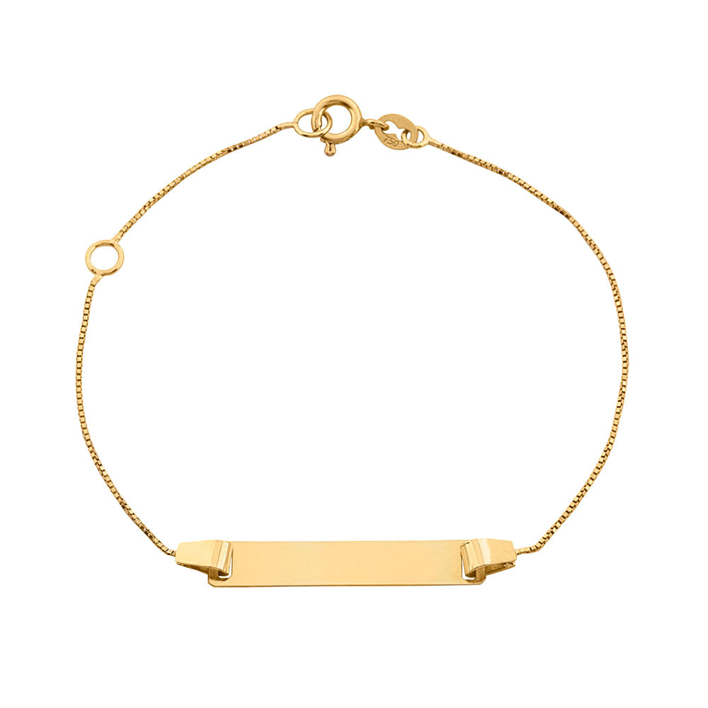 Pulseira Infantil Chapa Personalizável Ouro 18k 750