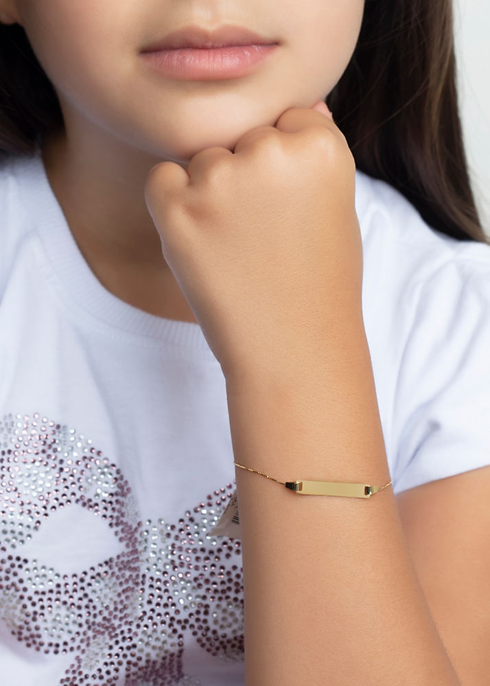 Pulseira Infantil Chapa Personalizável Ouro 18k 750
