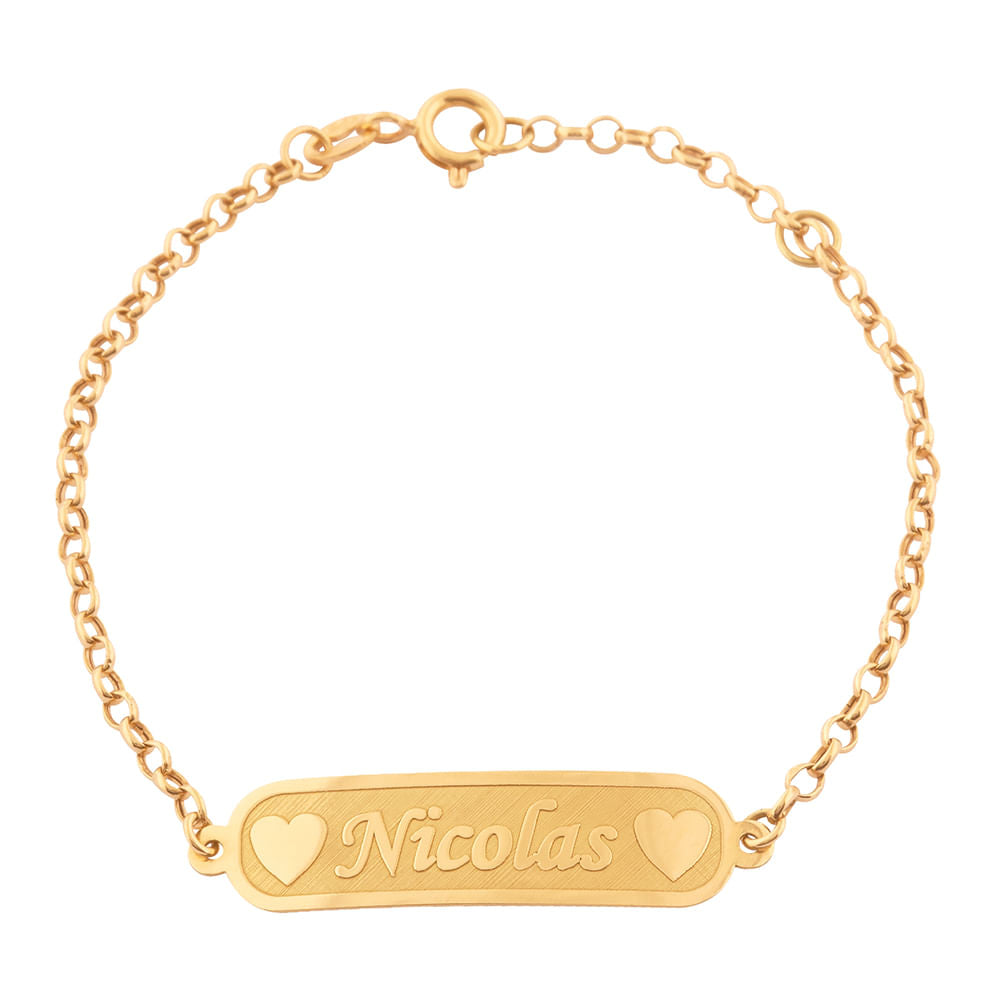 Pulseira Infantil Chapa Personalizável Elos Ouro 18k 750