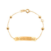 Pulseira Infantil Chapa Personalizável  Bolinhas Ouro 18k 750