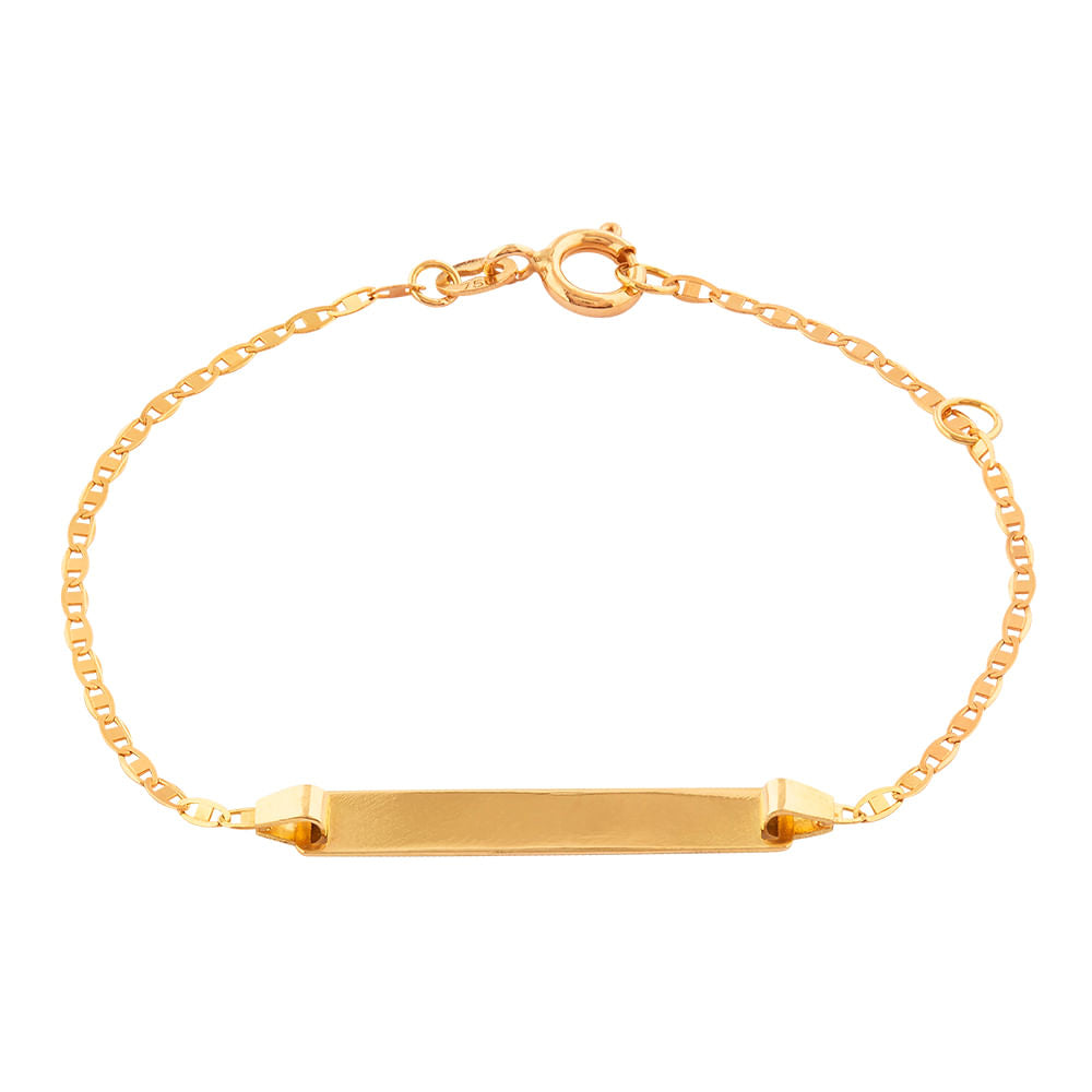 Pulseira Infantil Chapa Personalizável Piastrine Ouro 18k 750