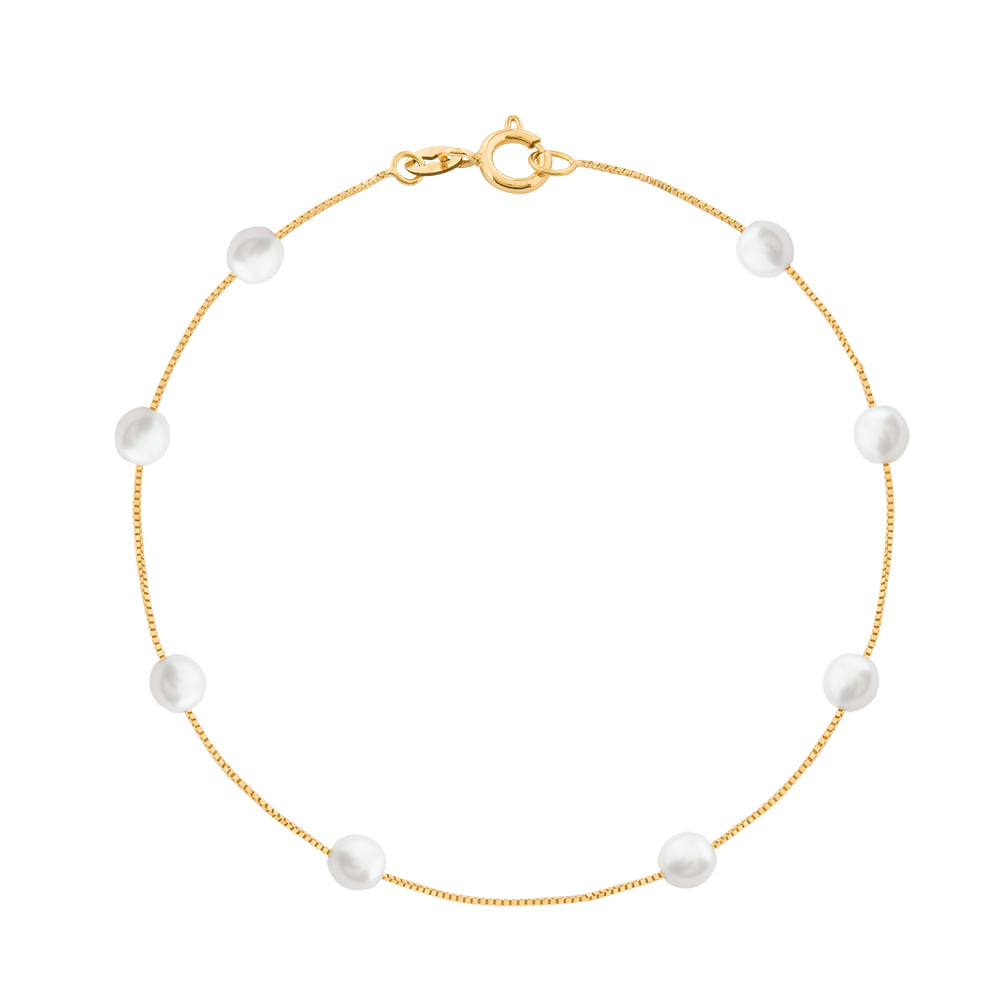 Pulseira com Pérolas 3.5-4mm Ouro 18k 750