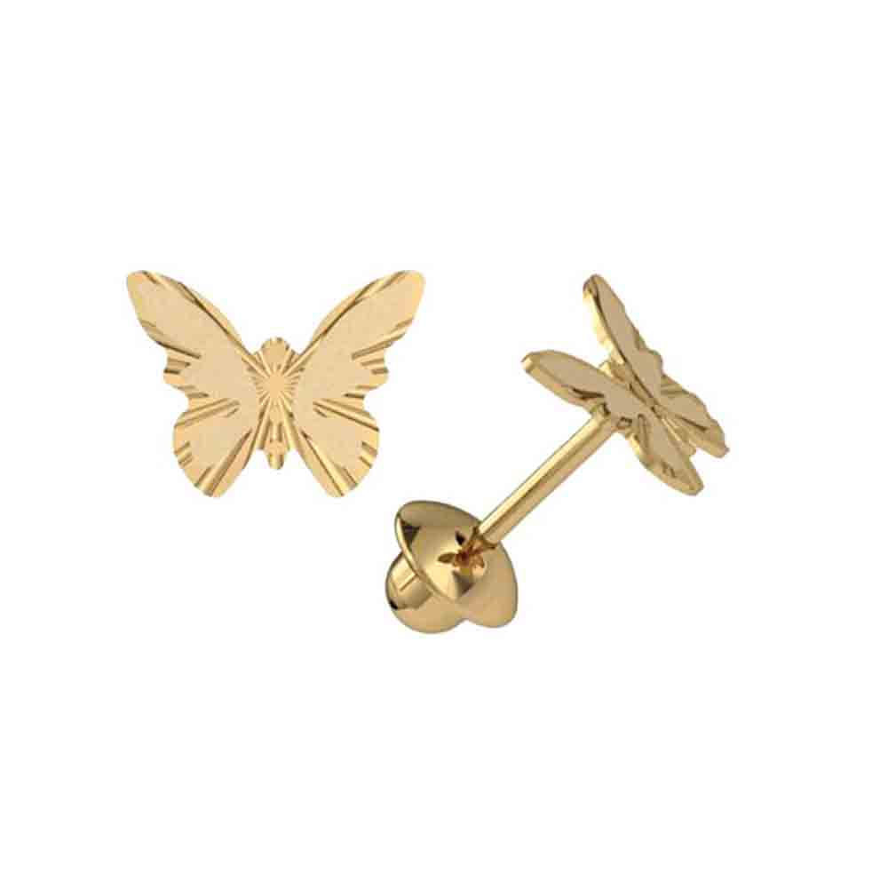 Brinco Infantil Borboleta Fosco Ouro 18k 750