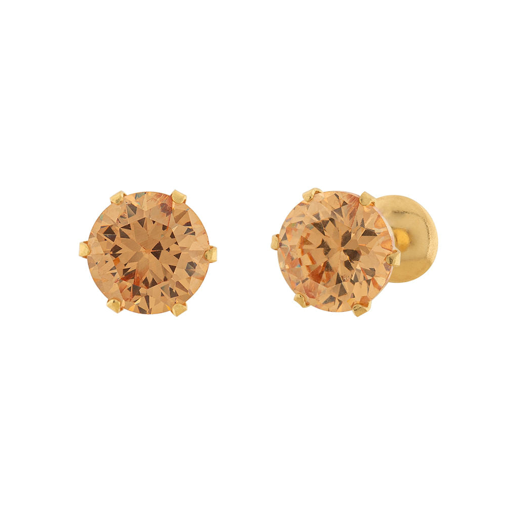 Brinco Cálice Zircônia Champanhe 5mm Ouro 18k 750